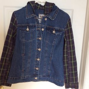 Clearance! NWT AMI denim and plaid Jacket with hood size med